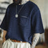Retro Indigo Jacquard T-Shirt – Men’s Textured Knit Summer Tee